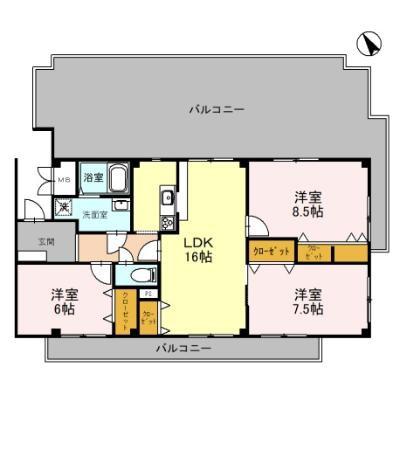 オリオノハイム II(3LDK/4階)の間取り写真