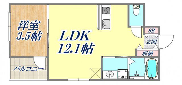 コティ七松町(1LDK/1階)の間取り写真