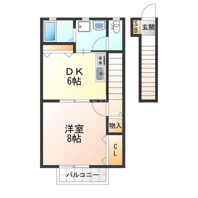 ヒルサイドテラス(1DK/2階)の間取り写真
