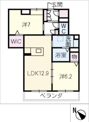 クレセント鳴海(2LDK/3階)の間取り写真