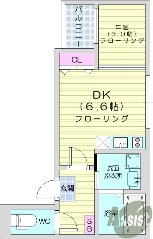 ハーモニーテラス古城(1DK/2階)の間取り写真