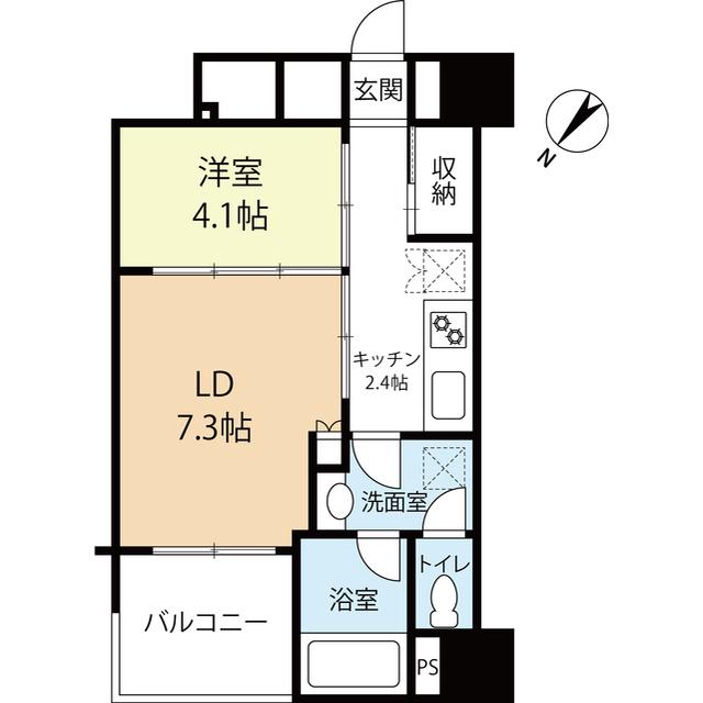 ラクレイス西新(1LDK/13階)の間取り写真