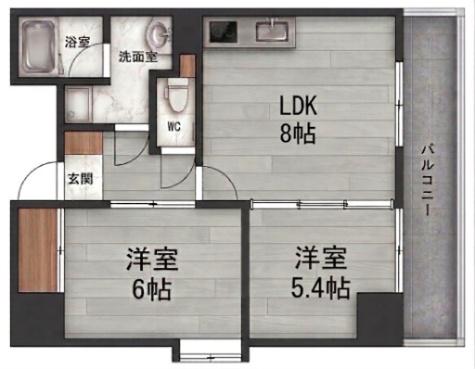 FLAVOR東観音(2LDK/8階)の間取り写真