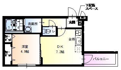 フジパレス喜連西(1DK/1階)の間取り写真