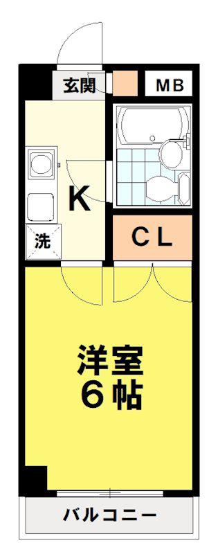 アビテB・B(1K/4階)の間取り写真