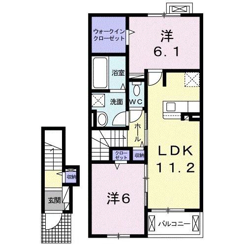 エレガント ローズ I(2LDK/2階)の間取り写真