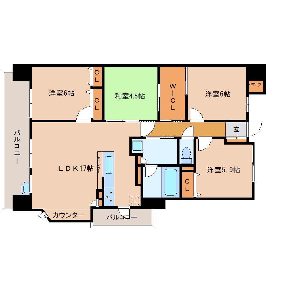 サーパス西大津(4LDK/6階)の間取り写真