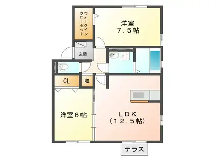 リビングタウン鈴鹿旭が丘 E(2LDK/1階)の間取り写真