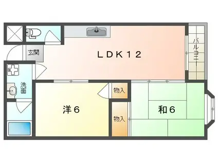 シャトーMOII(2LDK/4階)の間取り写真