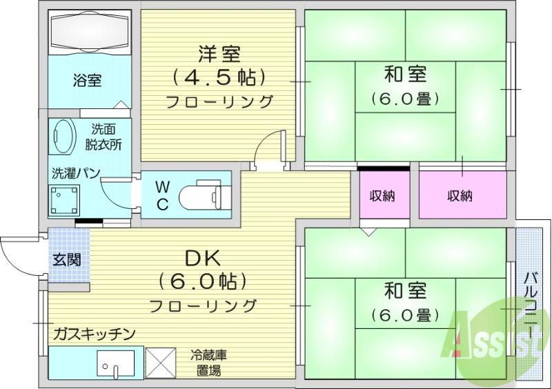 フレグランス北根(3LDK/2階)の間取り写真