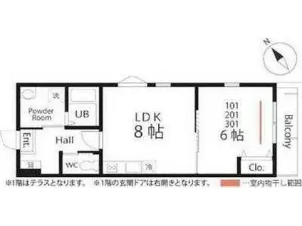 ハーミットクラブハウスKCK妙蓮寺(1LDK/1階)の間取り写真