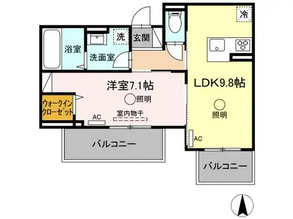 ルピナスシーサイド E棟(1LDK/2階)の間取り写真