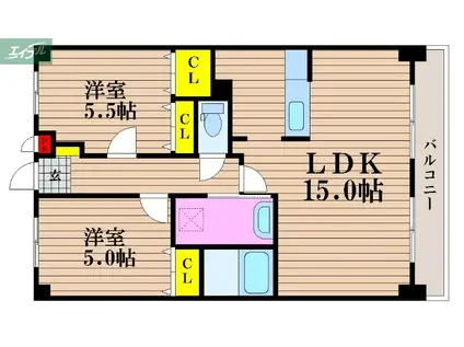 グランメゾン福成(2LDK/2階)の間取り写真