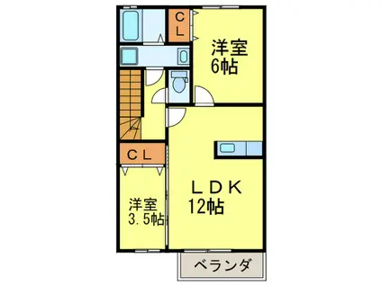 セピアコートA棟(2LDK/2階)の間取り写真
