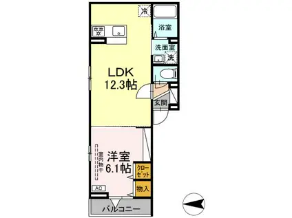 D-ROOM尻手1丁目プロジェクトB棟(1LDK/3階)の間取り写真