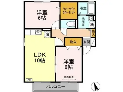 ロイヤルガーデンミルフィーD棟(2LDK/2階)の間取り写真