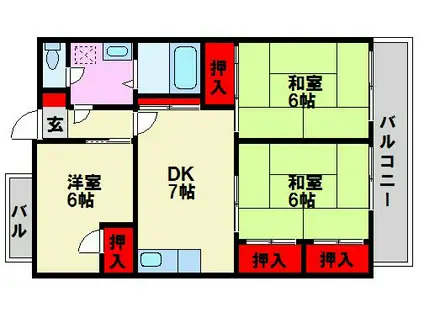 サンフラワー博多南(2LDK/2階)の間取り写真