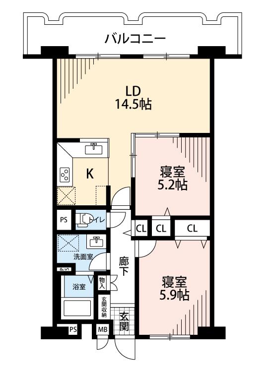 御殿山ハイツ(2LDK/2階)の間取り写真