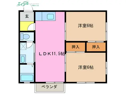 エバーグリーン久居 B棟(2LDK/2階)の間取り写真