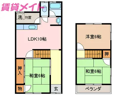 近鉄山田線 松阪駅 徒歩24分 2階建 築44年(3LDK/1階)の間取り写真