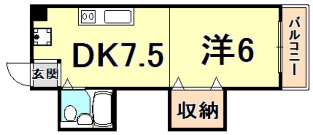 ドミトリー甲子園(1DK/4階)の間取り写真