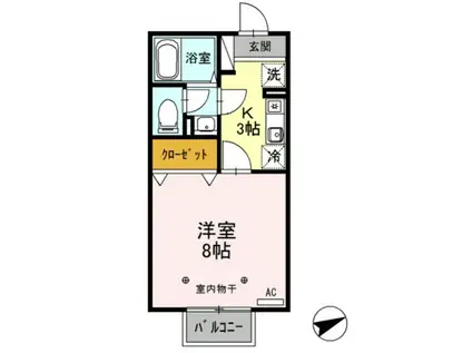 セジュール程島I(1K/2階)の間取り写真