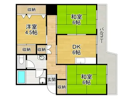 藤阪ハイツB3棟(3DK/5階)の間取り写真