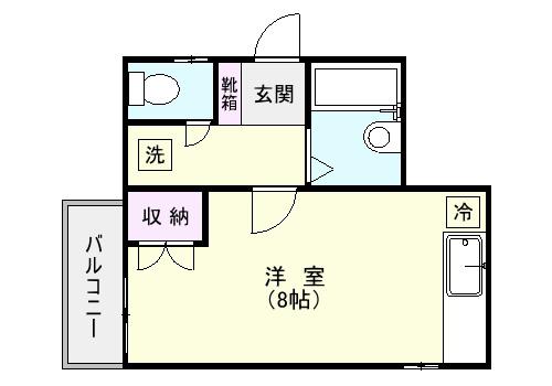 O N 1(ワンルーム/2階)の間取り写真