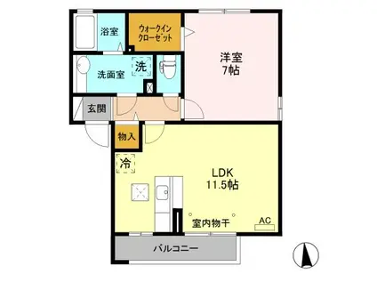 グラディオン B(1LDK/1階)の間取り写真