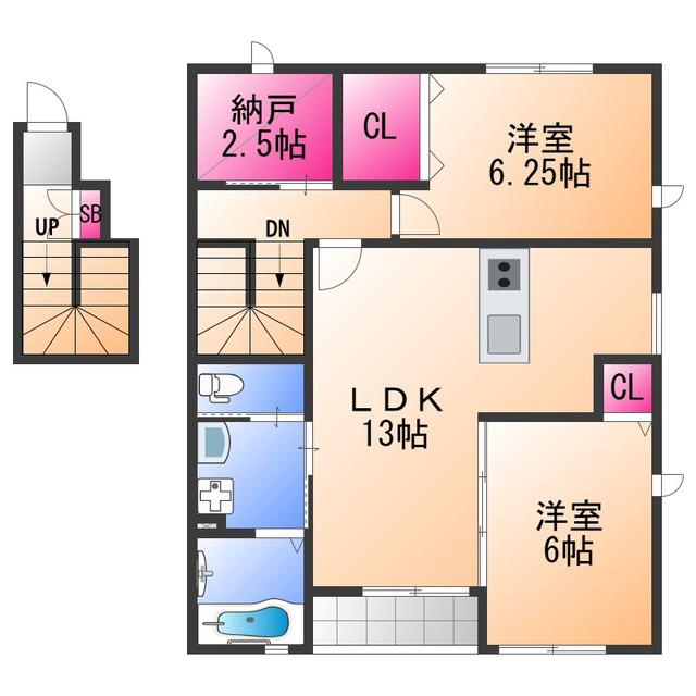 ベルリード阪南桜ヶ丘(2SLDK/2階)の間取り写真