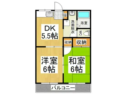 ホワイトブリーズ(2DK/2階)の間取り写真