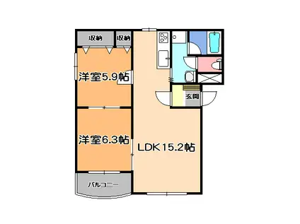 ピュアライフ佐藤(2LDK/1階)の間取り写真