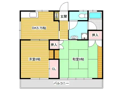 グリーンコーポ朝日(2DK/2階)の間取り写真