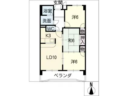 グランドール東丘(3LDK/4階)の間取り写真