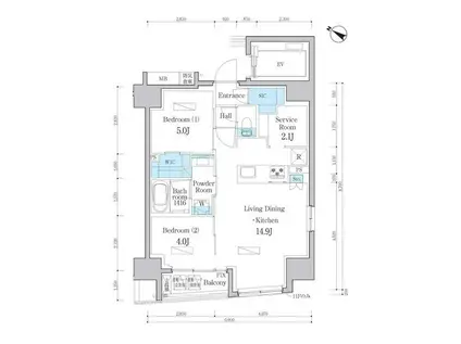 デュオフラッツ日本橋水天宮(2SLDK/11階)の間取り写真