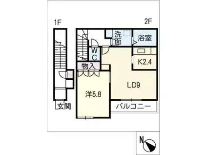 ベルハウスA棟(1LDK/2階)の間取り写真