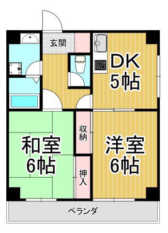 ハイツヤマトⅢ(2DK/2階)の間取り写真
