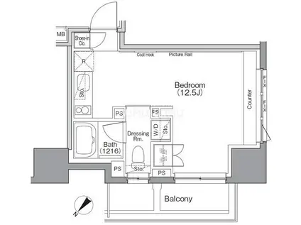 ザ・パークハビオSOHO横浜関内(ワンルーム/8階)の間取り写真