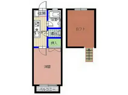 ベルフォーレ(1K/2階)の間取り写真