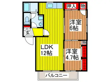 フジヤクレストコートA(2LDK/1階)の間取り写真