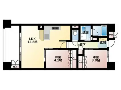 ジオ高槻ミューズEX(2LDK/3階)の間取り写真