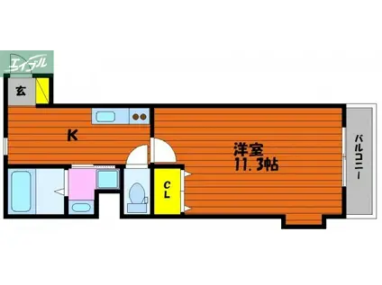 サンステージ大和町(1K/2階)の間取り写真