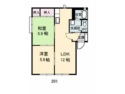Uハイツアベニール(2LDK/2階)の間取り写真