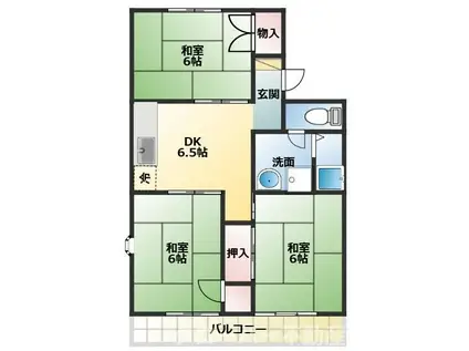 サンハイツ宮川A(3DK/2階)の間取り写真