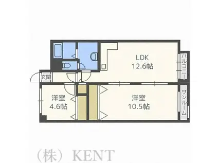 ノースビラ円山(2LDK/10階)の間取り写真