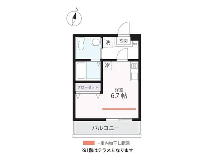 ハーミットクラブハウス根岸ⅡB号棟(ワンルーム/3階)の間取り写真