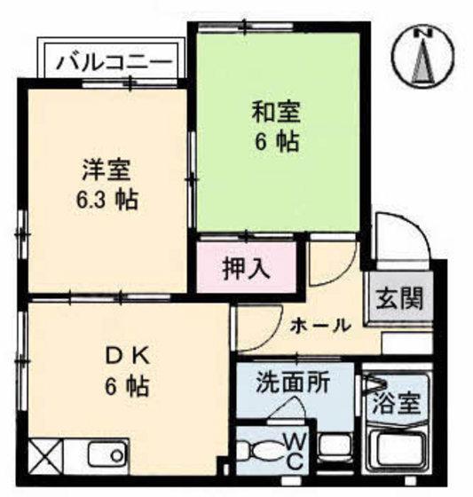 Kガーデン(2DK/1階)の間取り写真