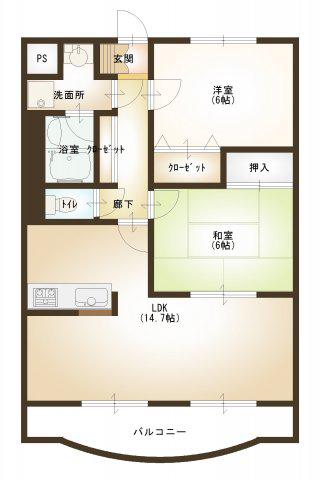 ボヌール長谷部(2LDK/3階)の間取り写真