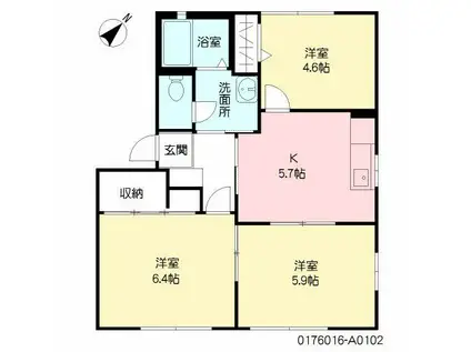 インペリアル・ロジュマン  A棟(3K/1階)の間取り写真