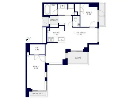 プラウド虎ノ門(2LDK/19階)の間取り写真